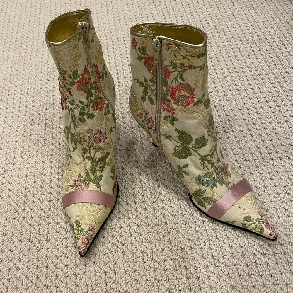 Casadei Pink Ribbon Ankle Boots